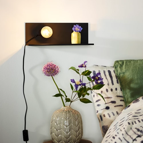 Lucide SEBO - Lámpara de cabecera / Lámpara de pared - 1xE27 - Negro - ambiente 1